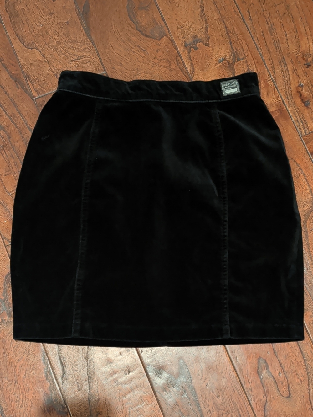 Vintage Versace Jeans Couture black velour skirt, 26 IT 40, 90s Y2K